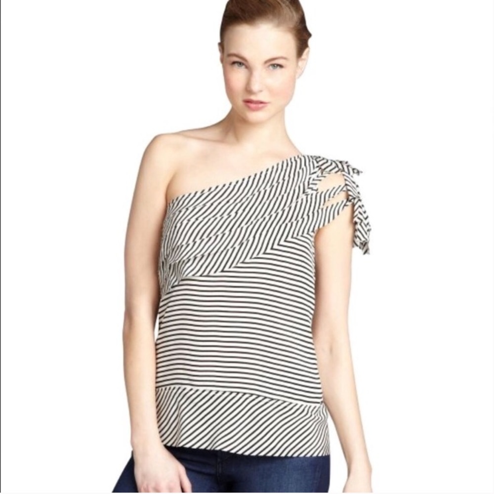BCBG One Shoulder Striped Top